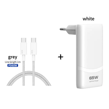 65W GaN 2-port Flat USB-C Wall Charger With USB C Fast Charging Ultra-thin Foldable Plug Suitable For iPhone Xiaomi Samsung Apsilon