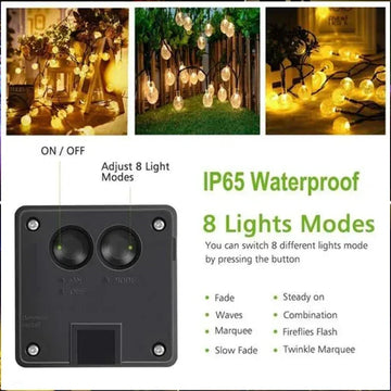 Solar String Lights Outdoor Crystal Fairy Light Chritmas Garland 8 Modes Waterproof Patio Light for Garden Party Decor Apsilon