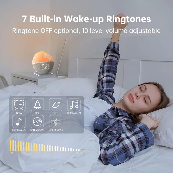Wake Up Light Sunrise Alarm Clock Desk Clock with Colors Light Natural Sound Digital Clock for living room bedroom home decor