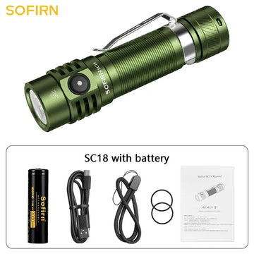 Sofirn SC18 1800lm EDC Flashlight USB C Rechargeable SST40 LED 18650 Torch TIR Optics Lens Lantern with Power Indicator Apsilon