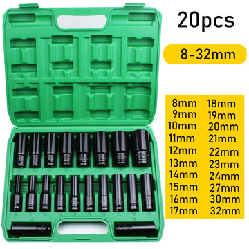 1/2Inch Drive 6-Point Impact Socket Set 10-20 pcs/set 8-32mm Metric Sizes Carbon Steel Impact Socket Set with Hard Storage Box Apsilon