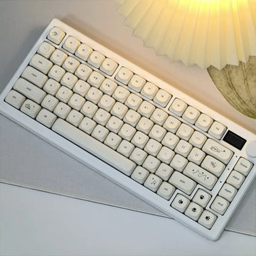 MAIMOOO Simple Milky White Cute Cat Keycap 124Keys PBT Custom MOA Profile Korean Russian French Keycaps for Mechanical Keyboard Apsilon