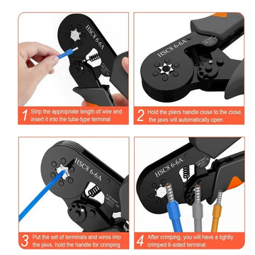 Hexagonal Self-Adjustable Ratchet Ferrule Crimping Tool Kit 23-10AWG 0.25-6mm² Crimper Kit with 400-2000pcs Wire Terminals Apsilon