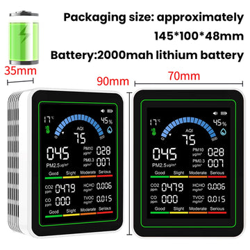 10-in-1 Air Quality Monitor Carbon Dioxide Monitor Formaldehyde Detector Temperature and Humidity Monitor 1PC Apsilon