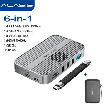 Acasis Magnetic M.2 NVMe SSD Enclosure 10Gbps USB C Docking Station with Cooling Fan HDMI 4K60HZ SD/TF PD 100W for iPhone 17 16 Apsilon