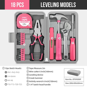 Hi-Spec 18/19/20PCs Pink DIY Tool Kit with Electric Pen & CR-V Steel - Home Maintenance Hand Tools Set for Women & Car Care Apsilon