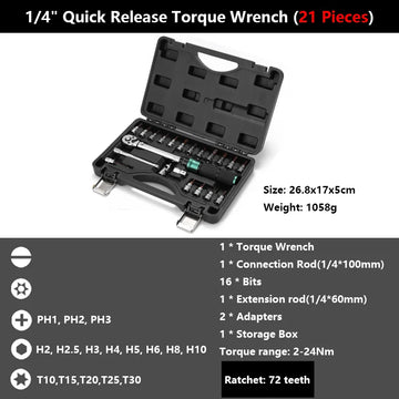 1/4'' Drive 2-24N.m Precise Double Scale Torque Wrench Set MTB Bike Socket Spanner Bicycle Motorcycle Ratchet Repair Toolbox Kit Apsilon