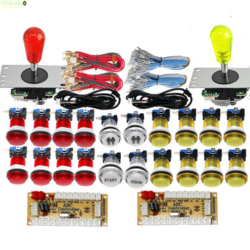 2 Player DIY Arcade Game Kit for PC Raspberry Pi with LED Push Buttons American Style Joystick USB Encoder Cables Mame Jamma Apsilon