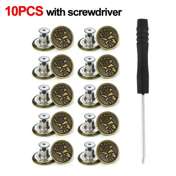10Pcs Metal Jeans Buttons 17mm Replacement No-Sewing Screw Button Repair Kit Nailless Removable Jean Buckles Clothing Pants Pins Apsilon