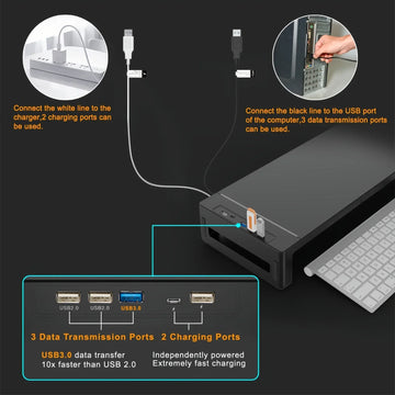 Monitor Stand Riser, With Foldable, Height Adjustable Computer Stand, Desk Shelf Riser with Storage Drawer &Tablet Phone Apsilon