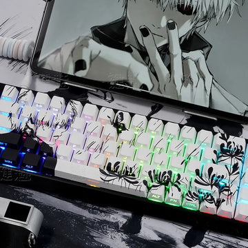 130 Key Kaneki Ken Theme Keycaps Comics Anime Key Cap PBT Cherry Profile Custom Original Handmade Keycap for Mechanical Keyboard Apsilon