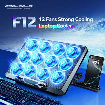 COOLCOLD Laptop Cooling Pad with 12 Quiet Fans,12-17.3 Inch Gaming Laptop Cooler Stand with Two USB Ports & Phone Holder Apsilon