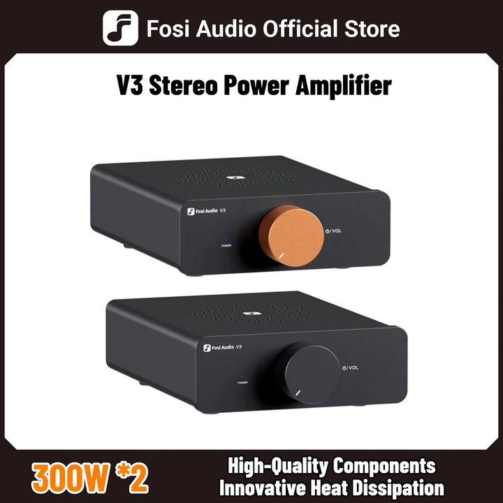 Fosi Audio V3 Stereo Power Amplifier 300W *2 TPA3255 Class D Mini Amp 2 Channel Audio Amplifier for Subwoofer Passive Bookshelf Apsilon