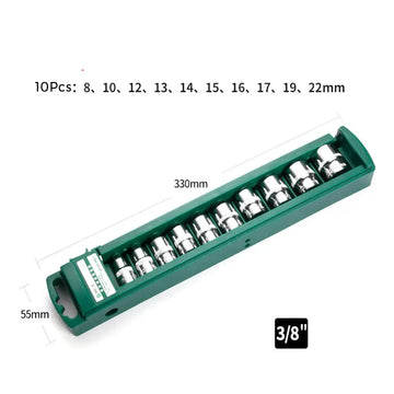 Hex Socket Wrench Head Set 1/4 3/8 1/2 Short Long Socket Deep Nut Driver Sleeve Spanner End Ratchet Tool With Holder Apsilon