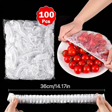 100pcs Disposable Food Cover Saran Wrap Bowel Cover Food Grade Fresh-keeping Plastic Bag Kitchen Storage Accessories Apsilon