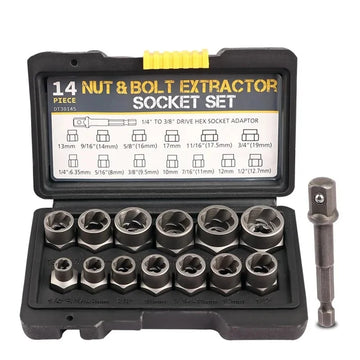 14 Pieces Impact Bolt & Nut Remover Set Cr-Mo Steel Bolt Extractor Tool Set with Solid Storage Case for Industrial Drop Shipping Apsilon