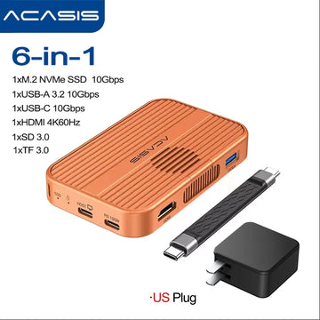 Acasis Magnetic M.2 NVMe SSD Enclosure 10Gbps USB C Docking Station with Cooling Fan HDMI 4K60HZ SD/TF PD 100W for iPhone 17 16 Apsilon