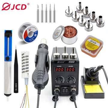 JCD 8586D Soldering Station 2 IN 1 750W Hot Air Gun LCD Dual Digital Display Electric Soldering Iron SMD Welding Rework Station Apsilon