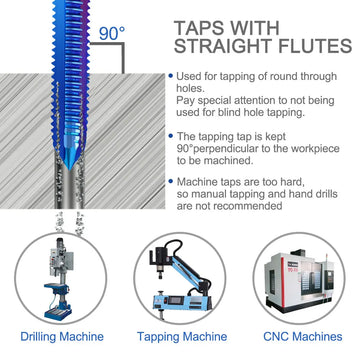 XCAN Thread Tap 10pcs M1-M3.5 HSS Metric Plug Tap Screw Tap Drill with Adjustable Tap Wrench Nano Blue Coated Machine Tap Apsilon