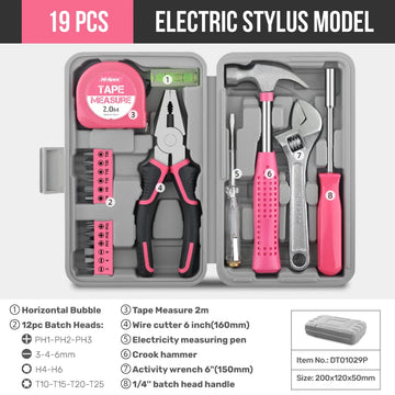 Hi-Spec 18/19/20PCs Pink DIY Tool Kit with Electric Pen & CR-V Steel - Home Maintenance Hand Tools Set for Women & Car Care Apsilon