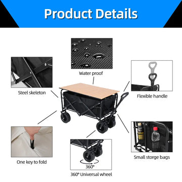 Large Weight Capacity Heavy Duty Wagon Cart Folding Wagon for Outdoor Garden Beach wagon Camping Equipment with Cup Holders Apsilon