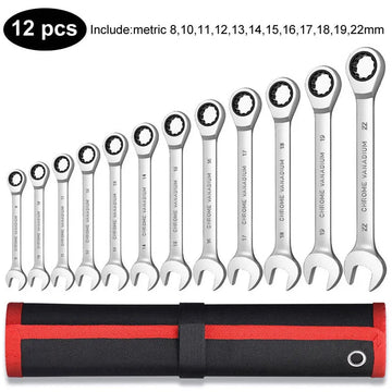 Ratcheting Wrench Set Metric and Standard 12-Point Box End Combination Spanner Gear Wrench Garage Tool Set,CR-V Full Polished Apsilon