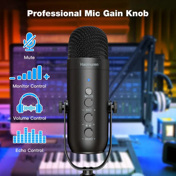 Haomuren Professional USB Streaming Podcast PC Microphone Studio Cardioid Condenser Mic Kit with Boom Arm For Recording YouTube Apsilon