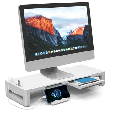 Monitor Stand Riser, With Foldable, Height Adjustable Computer Stand, Desk Shelf Riser with Storage Drawer &Tablet Phone Apsilon