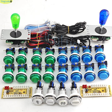 2 Player DIY Arcade Game Kit for PC Raspberry Pi with LED Push Buttons American Style Joystick USB Encoder Cables Mame Jamma Apsilon