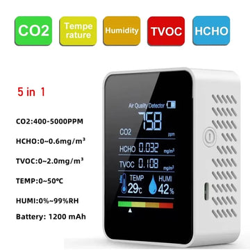 HOMEFISH 5in1 Temperature Humidity Tester CO2 Meter Digital  Carbon Dioxide TVOC HCHO Detector Air Quality Monitor Apsilon