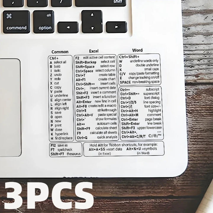 3pcs Windows PC Laptop Keyboard Reference Shortcut Stickers Laptop Skins Office Accessories Apsilon