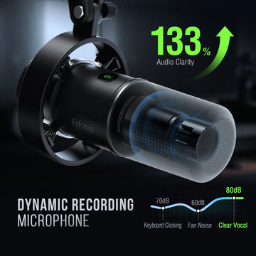 FIFINE USB/XLR Dynamic Microphone with Shock Mount,Touch-mute,Headphone Jack&Volume Control,for PC or Sound Card Recording -K688 Apsilon